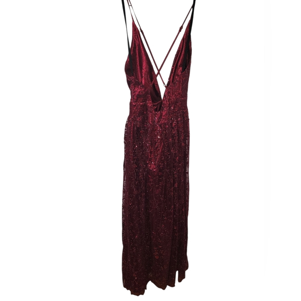 Windsor Deep Red Sequin Backless Deep V Dress Sz S - image 2